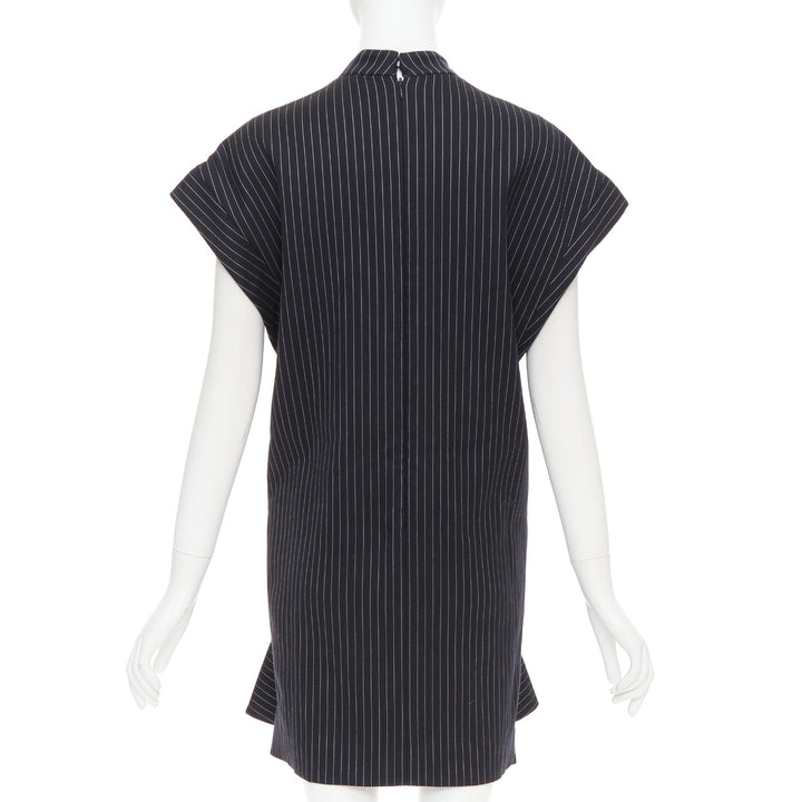 STELLA MCCARTNEY 2013 grey wool blend pinstripe structural pleated dress IT40 S