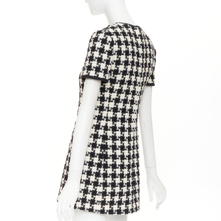 VALENTINO 2024 black white houndstooth tweed cutout bow mini dress IT40 S