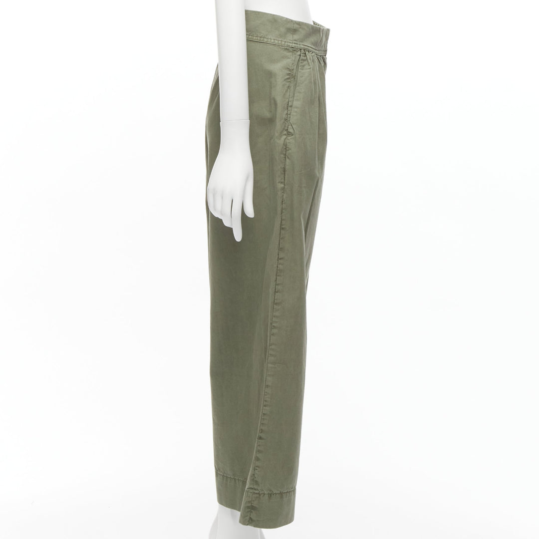 J.CREW COLLECTION 100% washed green cotton pleat front wide safari pants US0 XS