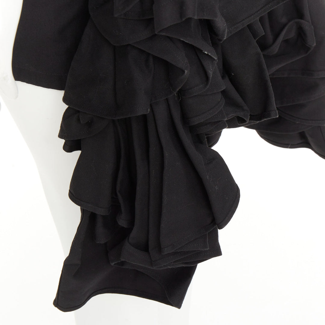 YOHJI YAMAMOTO black rayon blend ruffle applique avant garde mini skirt JP1 S