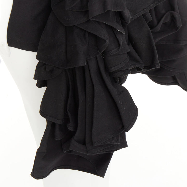 YOHJI YAMAMOTO black rayon blend ruffle applique avant garde mini skirt JP1 S
