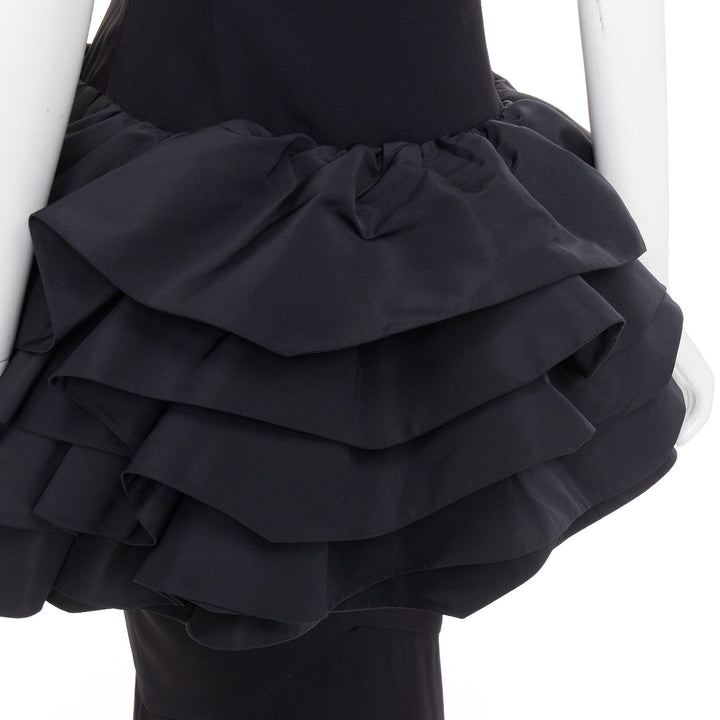 rare ALEXANDRE VAUTHIER COUTURE black scoop ruffle peplum evening gown dress