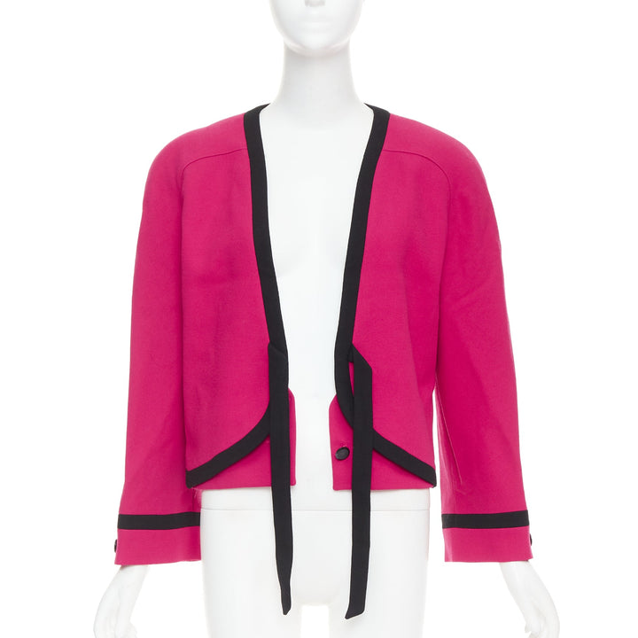 VALENTINO Vintage Miss V 1980's fuschia wool black bow cropped blazer IT44 L