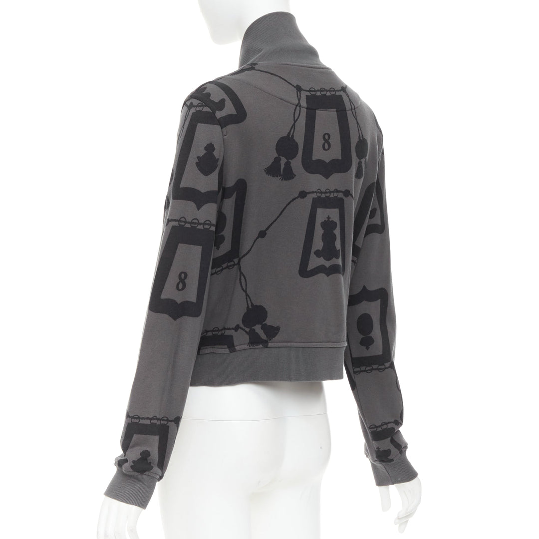 HERMES  2021 Poste et Cavalerie grey black rope print bomber jacket FR42 XL