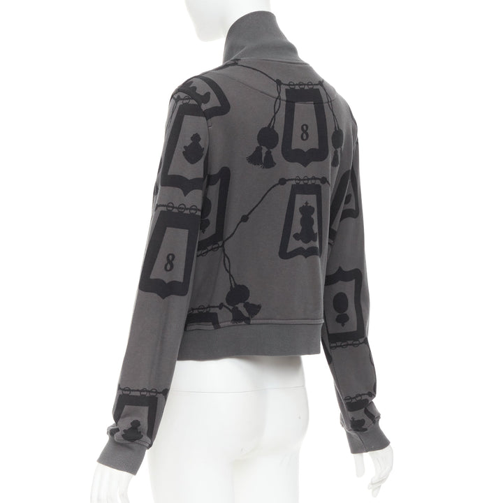 HERMES  2021 Poste et Cavalerie grey black rope print bomber jacket FR42 XL
