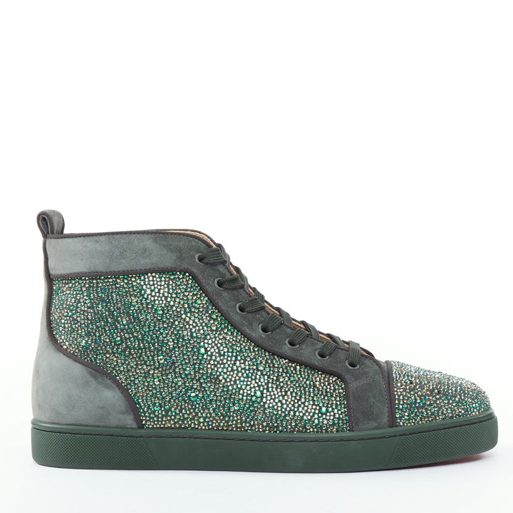 Male mannequin wearing Christian Louboutin Louis Orlato Green Suede Men Sneaker in Size EU42.5 | Available at JHROP