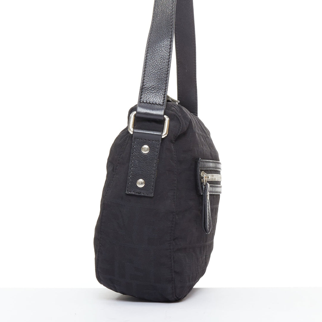 FENDI Vintage black FF Zucca monogram leather trim crossbody messenger bag