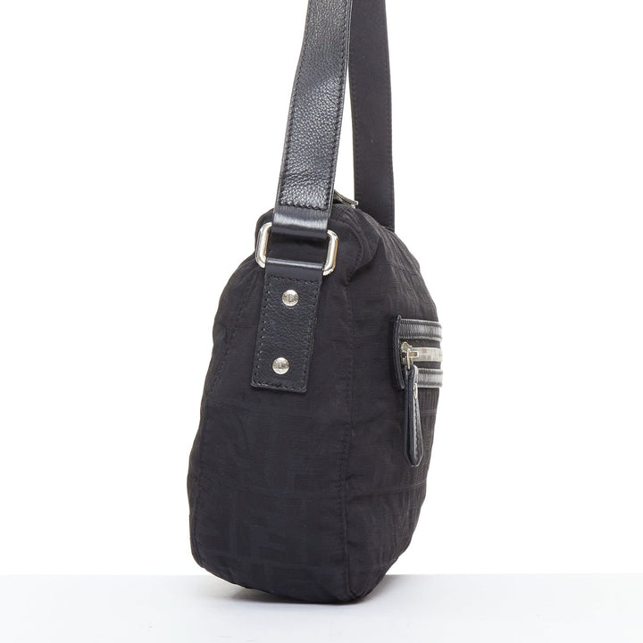 FENDI Vintage black FF Zucca monogram leather trim crossbody messenger bag