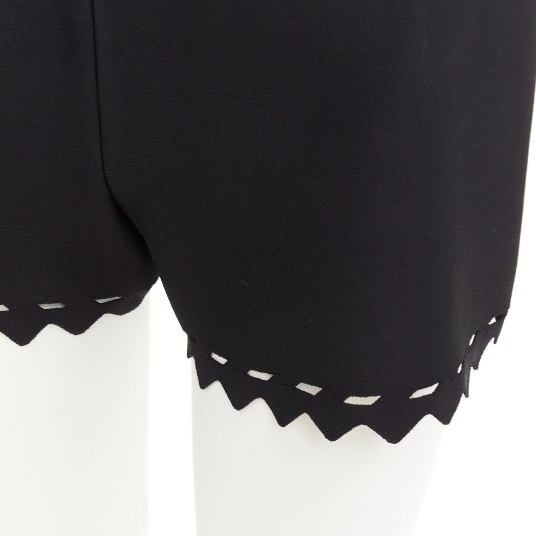ALAIA black laser cut out high waist scallop edge knit pleated shorts FR36 S