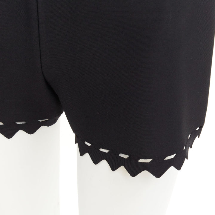 ALAIA black laser cut out high waist scallop edge knit pleated shorts FR36 S