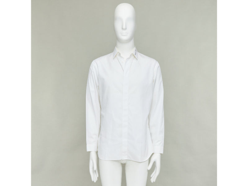 DIOR HOMME white cotton black scribble embroidered collar dress shirt EU39 M