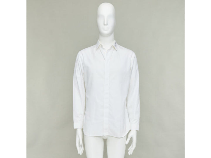 DIOR HOMME white cotton black scribble embroidered collar dress shirt EU39 M