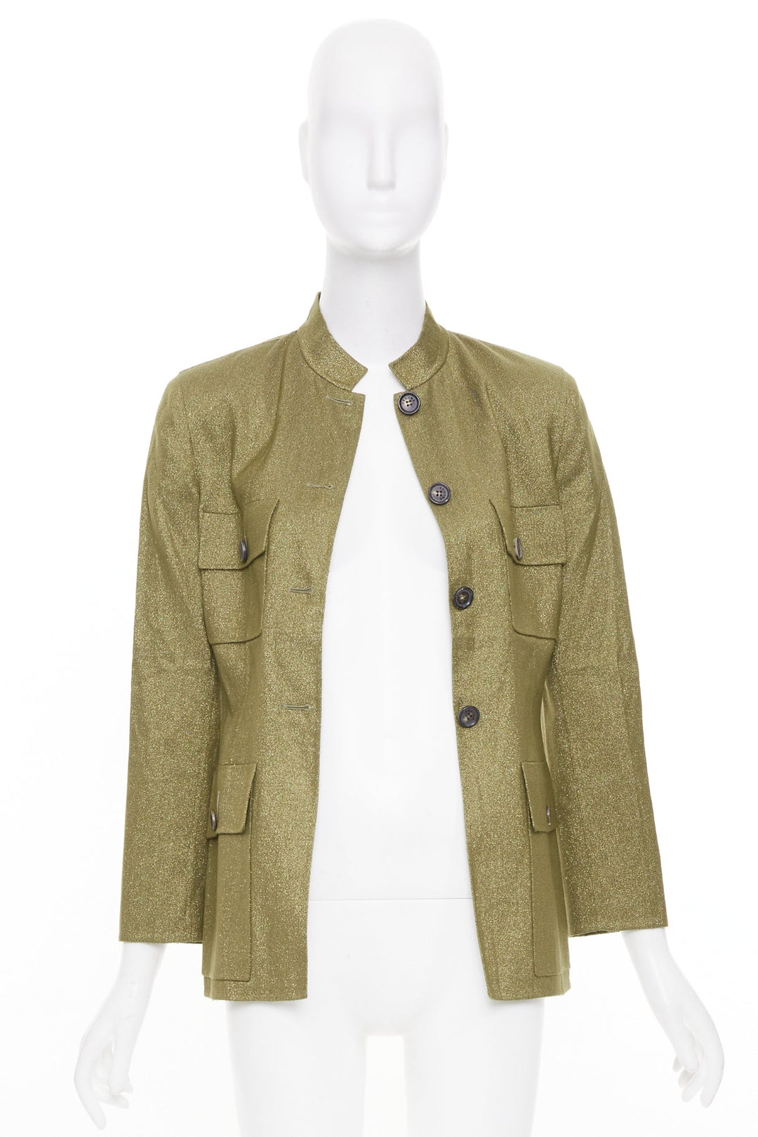 CELINE Vintage Finition Main gold metallic wool military safari jacket FR36 S
