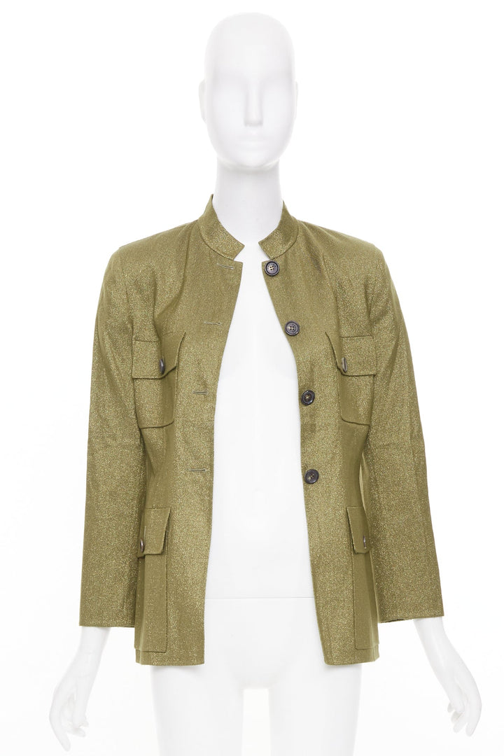 CELINE Vintage Finition Main gold metallic wool military safari jacket FR36 S