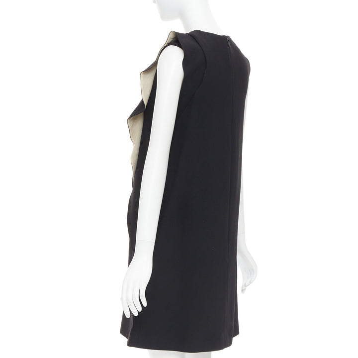 CHLOE black crepe cream silk trim asymmetric ruffle shift dress FR36 S