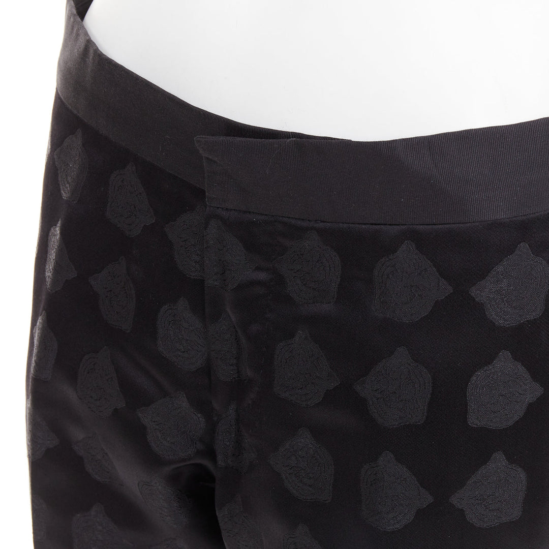 GUCCI black silk blend tiger head jacquard mid waist cropped dress pants IT44 XS