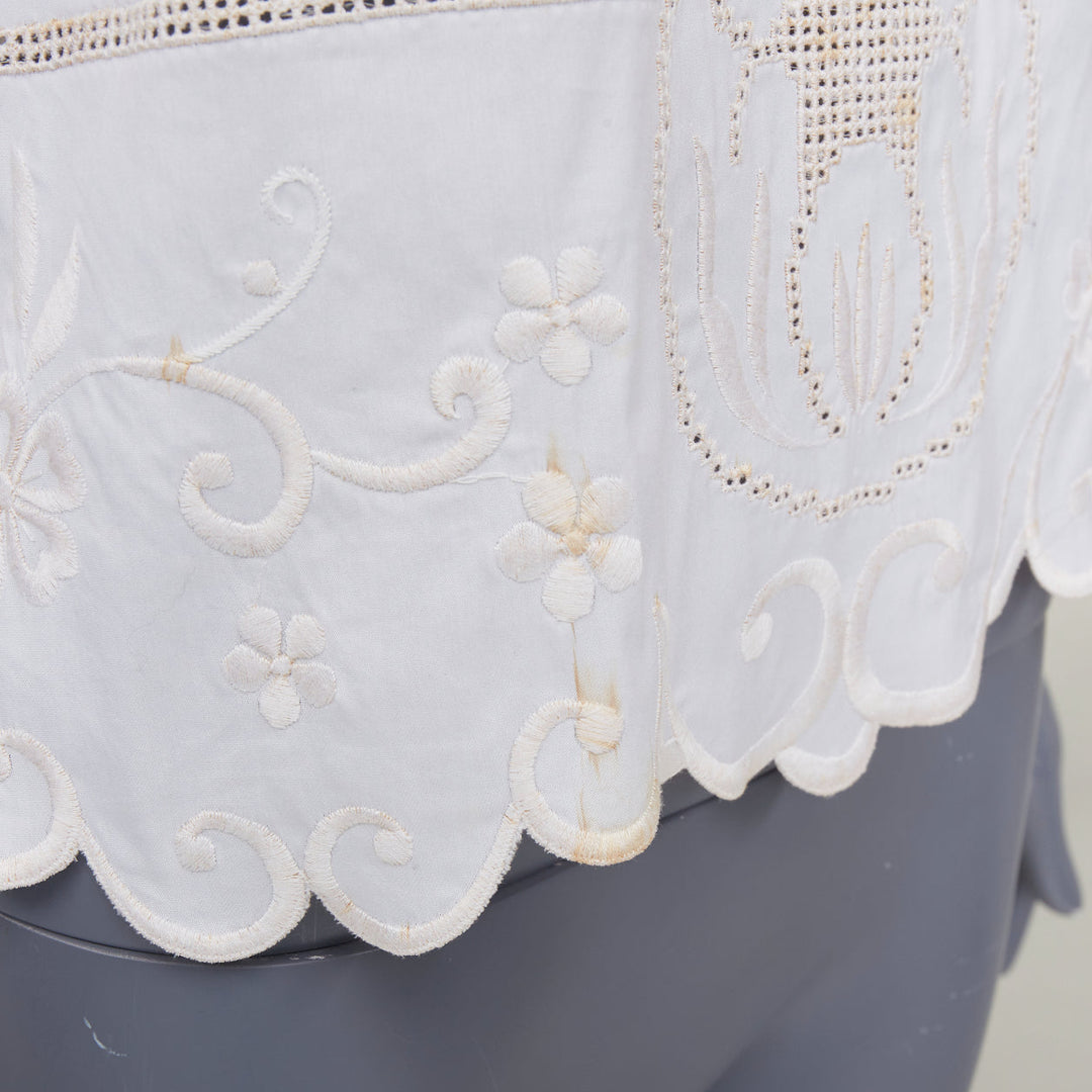 DOLCE GABBANA white cotton floral embroidered openwork scallop tank top IT38 XS