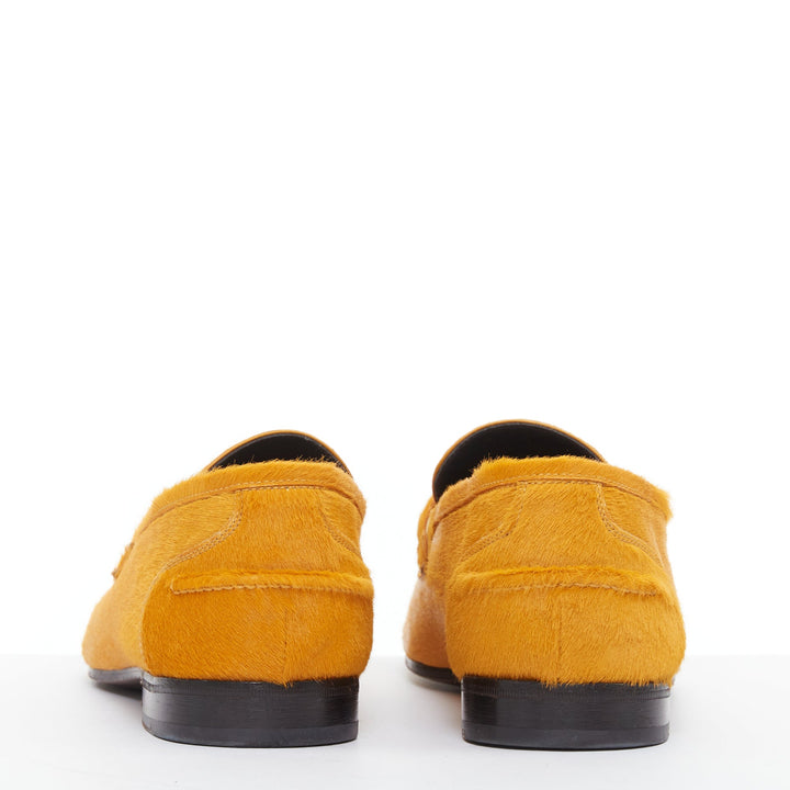 TOM FORD mustard yellow calf hair gold chain velvet moccasin loafers UK8 EU42