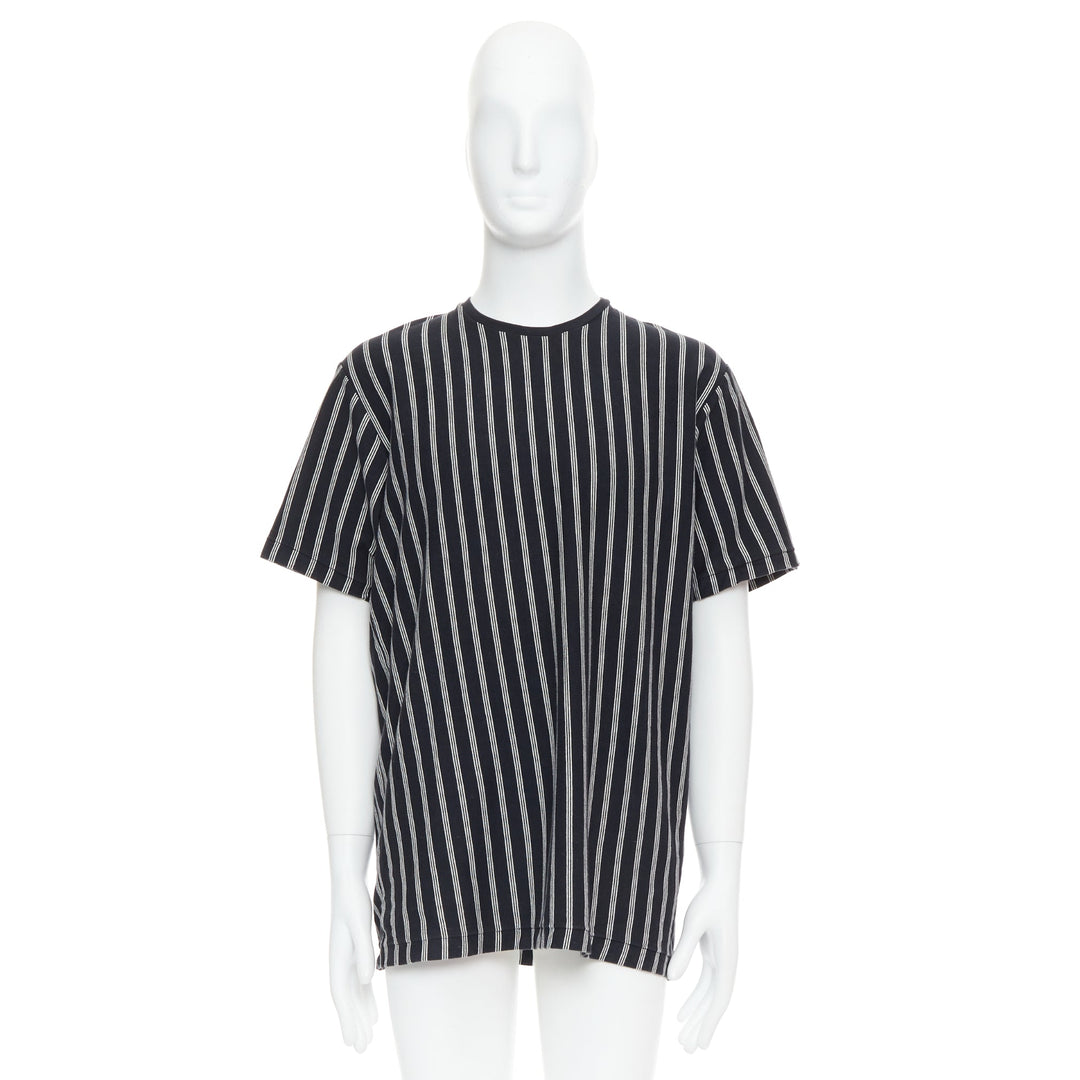 YOHJI YAMAMOTO black white vertical stripe asymmetric print tshirt M