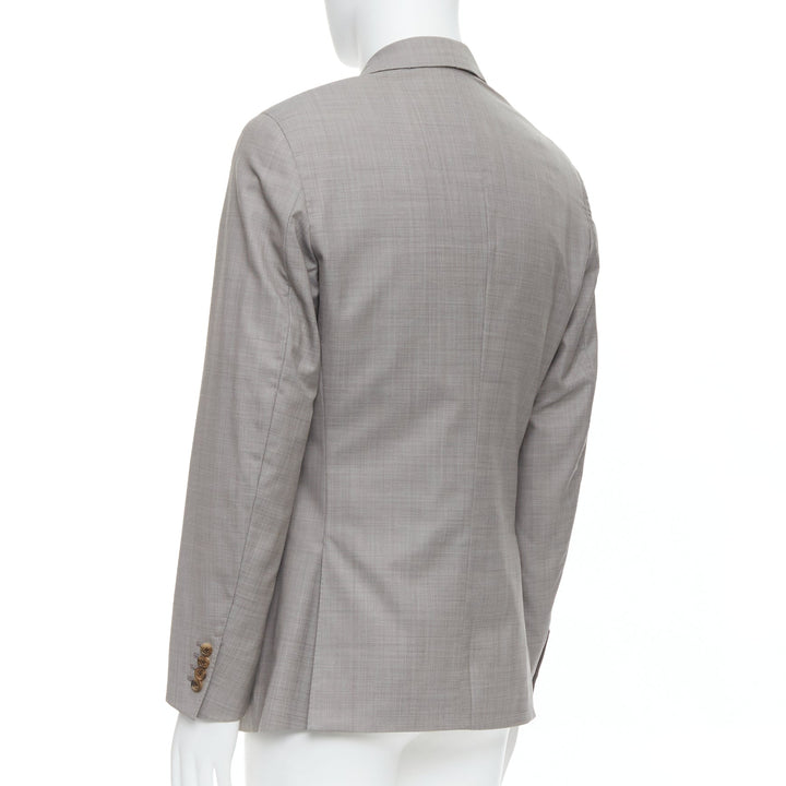 HERMES beige 100% wool 3 pockets handstitched details blazer suit FR48 M