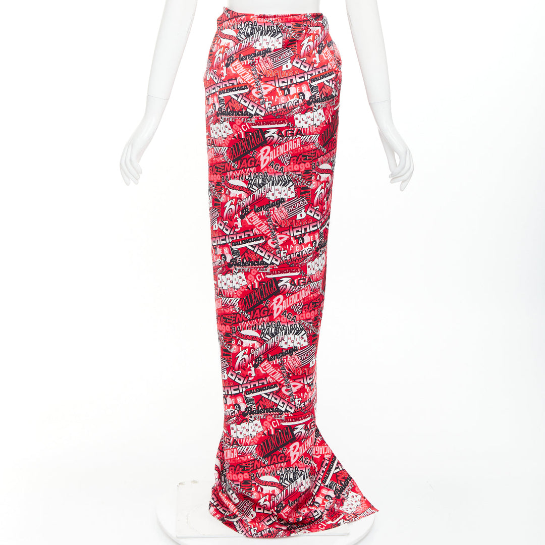 BALENCIAGA Demna 2019 Runway red all collage self tie wrap maxi skirt FR34 XS