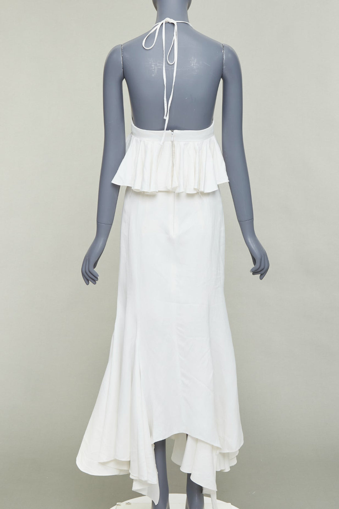 JUAN CARLOS OBANDO 2014 Runway ivory ruffle peplum plunge bridal dress US4 S