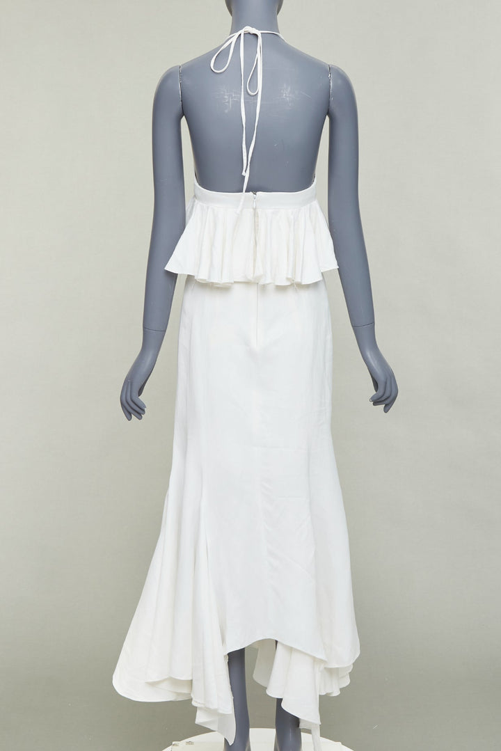 JUAN CARLOS OBANDO 2014 Runway ivory ruffle peplum plunge bridal dress US4 S