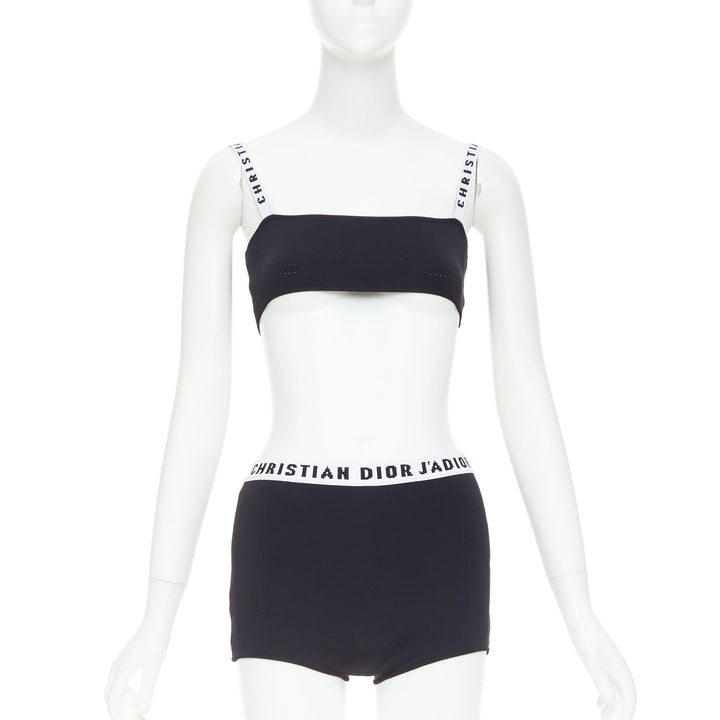 CHRISTIAN DIOR black white J'Adior logo bra shorts lounge set XS