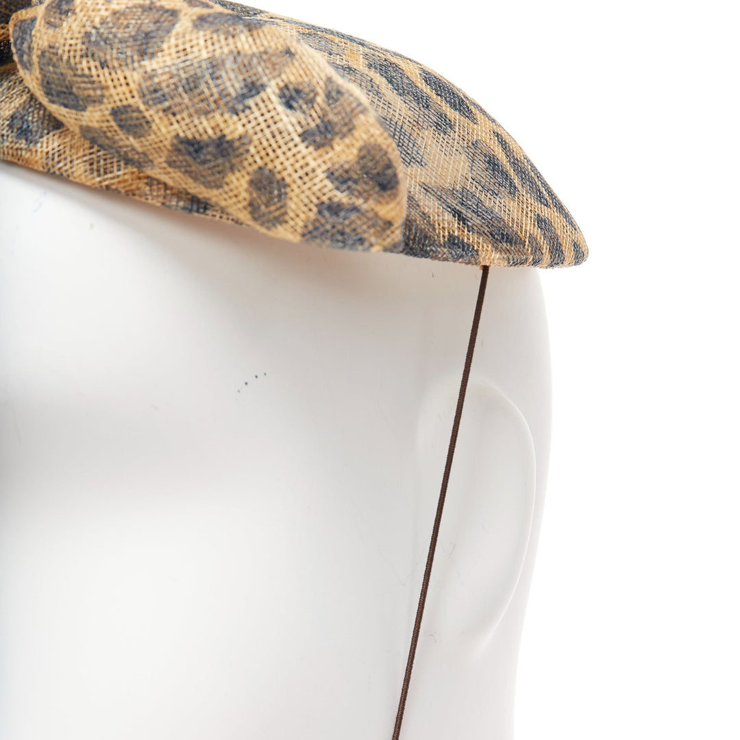 MARIE MERCIE brown leopard print bow fascinator hat