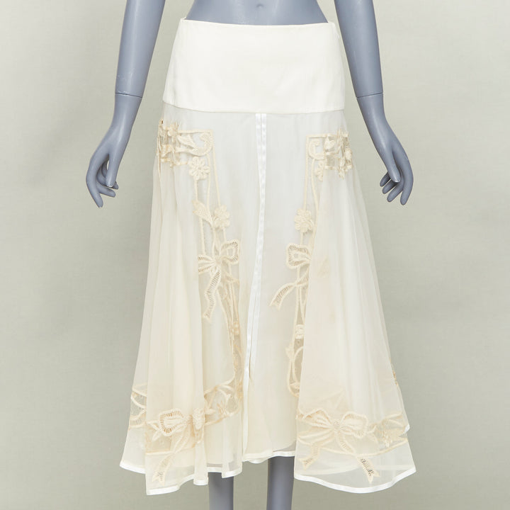 CHRISTIAN DIOR 2006 Vintage Gua blanc casse silk embroidered flare midi