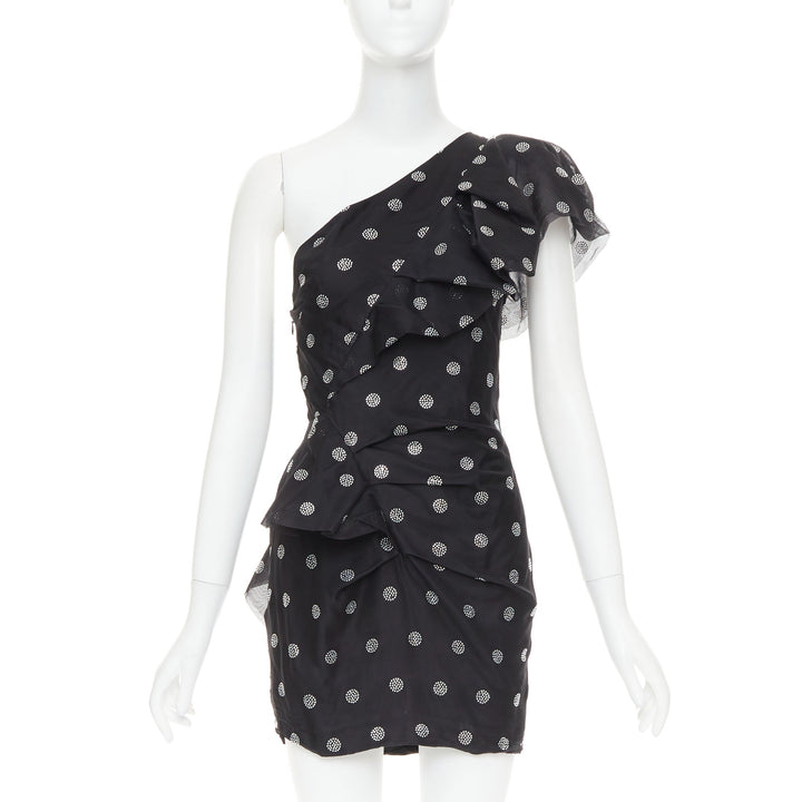 ALEXANDRE VAUTHIER SS2019 black chiffon silver crystal ruffle one shoulder dress