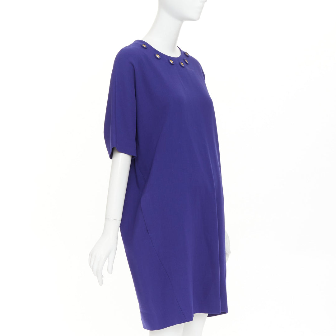ESCADA bluebell cobalt wool crepe dual pocket eyelet shift dress FR40 L