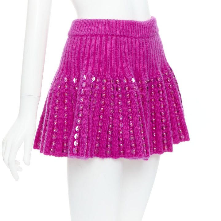 VALENTINO 2022 Runway PP Pink rhinestone embellished knitted flared skirt XS