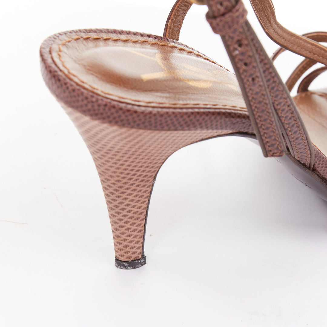 YVES SAINT LAURENT Vintage Karung brown scaled leather strappy sandals EU36