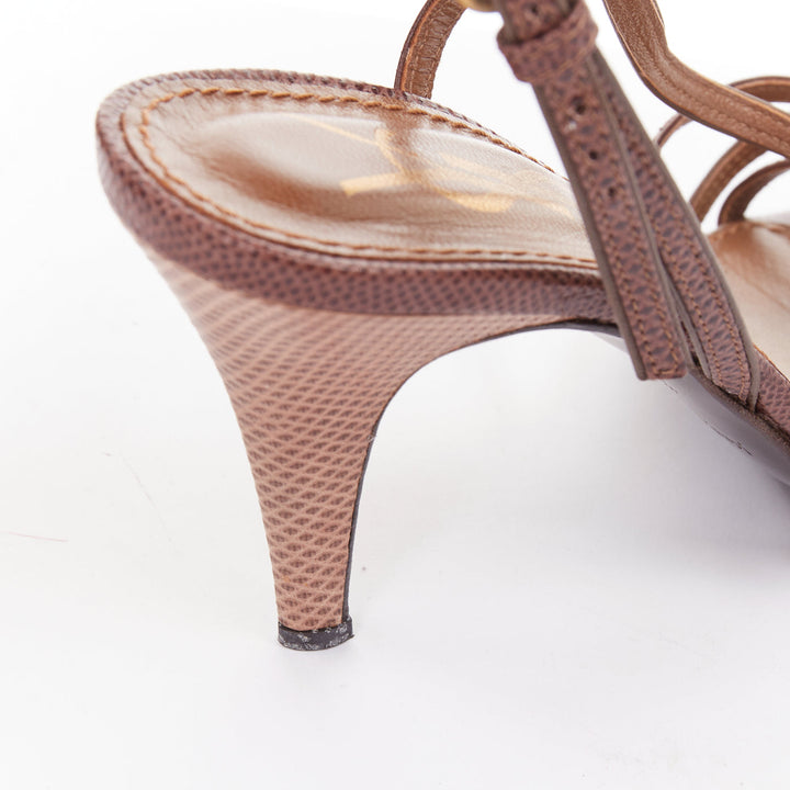 YVES SAINT LAURENT Vintage Karung brown scaled leather strappy sandals EU36