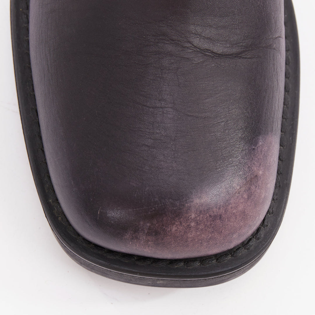 MIU MIU 2025 distressed washed black leather moto harness ankle boots EU36