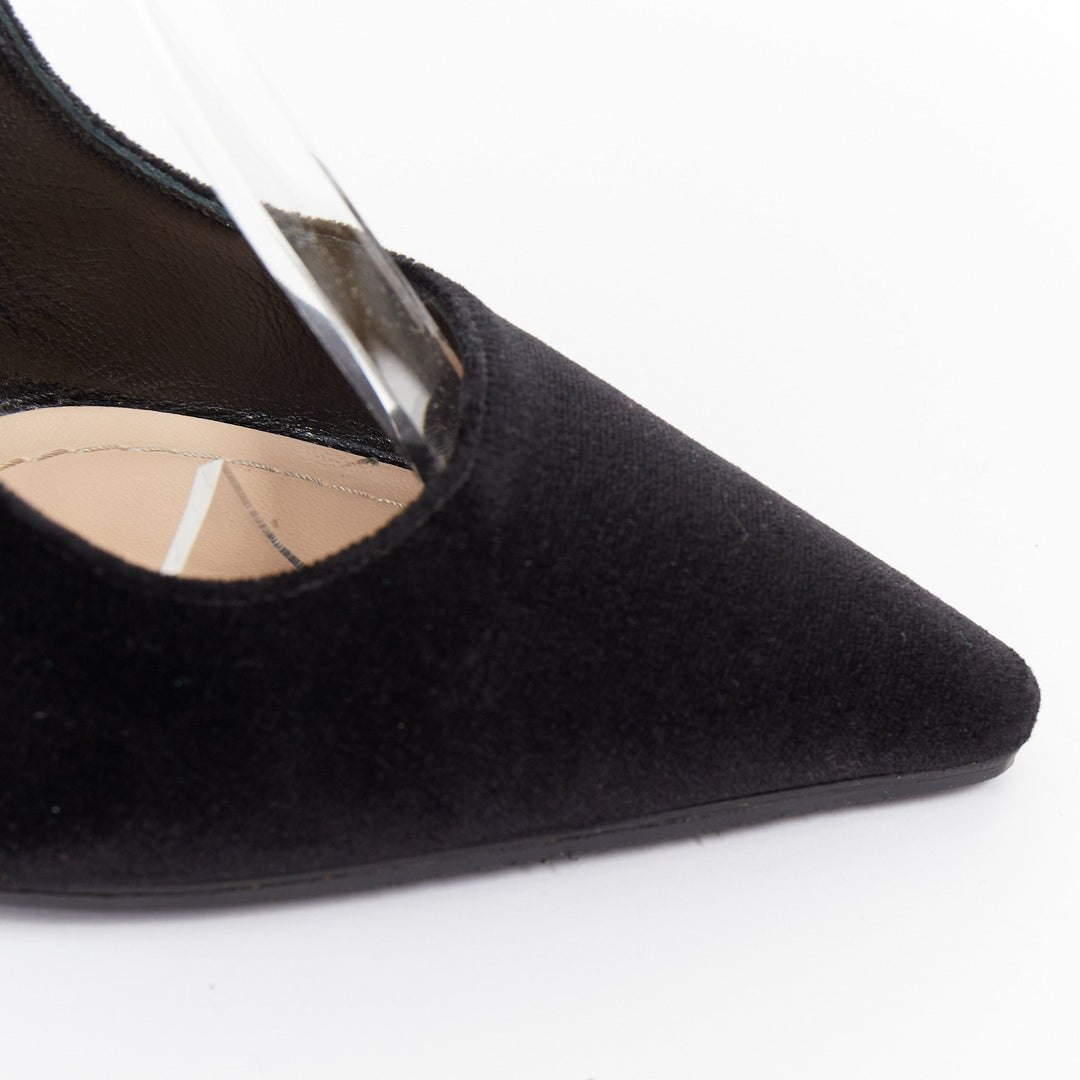CHRISTIAN DIOR 2017 JAdior black velvet embroidered ribbon slingback pumps EU37D