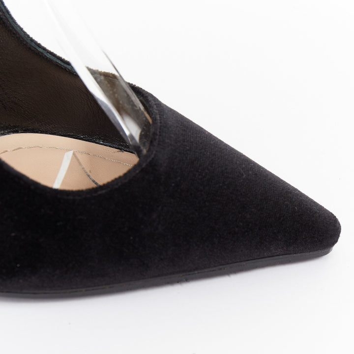 CHRISTIAN DIOR 2017 JAdior black velvet embroidered ribbon slingback pumps EU37D