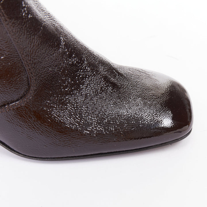SANDRO chocolate cracked cow leather square toe block heel ankle boots EU38