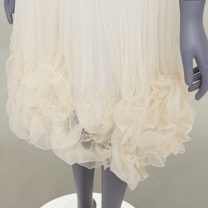 ADAM JONES Vintage ivory knitted bralette pleated ruffle boho slip dress S