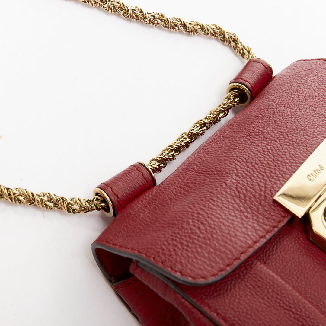 CHLOE Mini Elsie burgundy leather gold turnlock mini crossbody bag