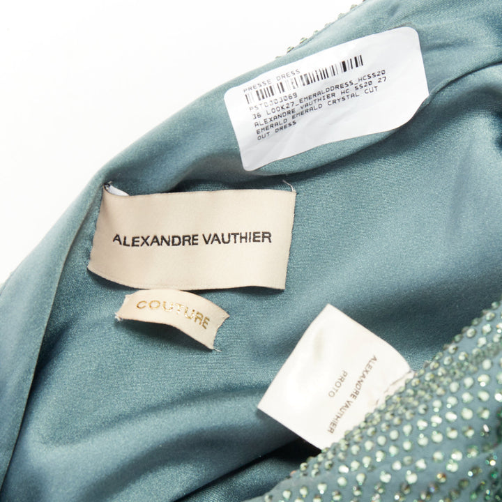 rare ALEXANDRE VAUTHIER COUTURE SS2022 Runway green strass crystal cut out dress
