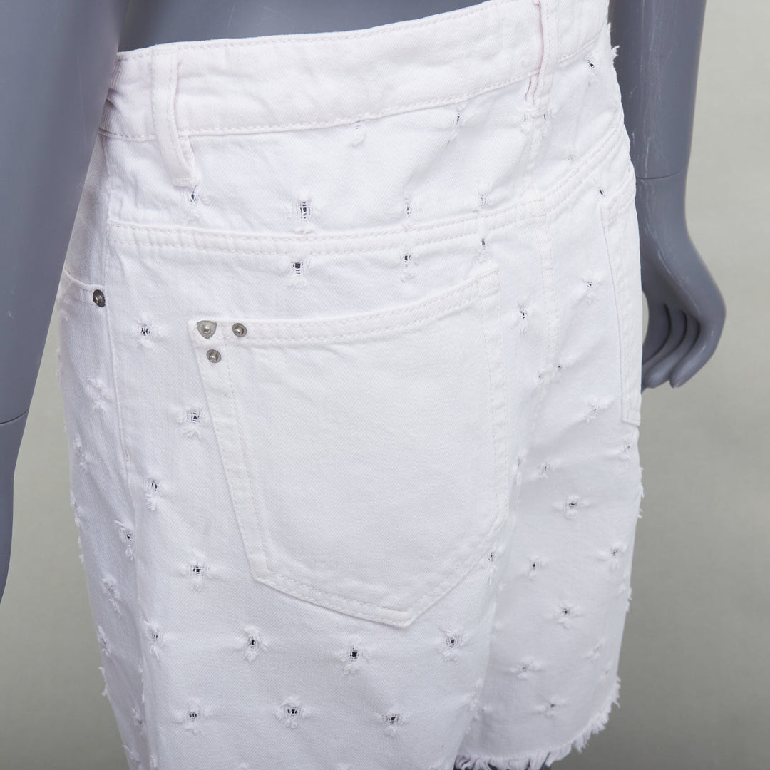 ISABEL MARANT ETOILE Liny white hole punched frayed denim shorts FR38 M