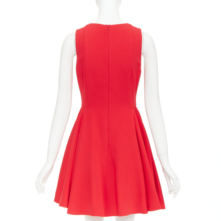 GIAMBATTISTA VALLI red viscose silk sheer tulle lined fit flare dress IT42 M