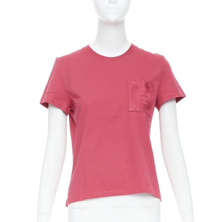 HERMES Embroidered Pocket raspberry pink H motif tshirt FR38 M