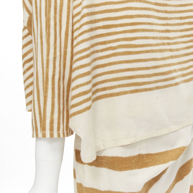 ISSEY MIYAKE 1980's Vintage beige yellow tribal stripe boxy top skirt set