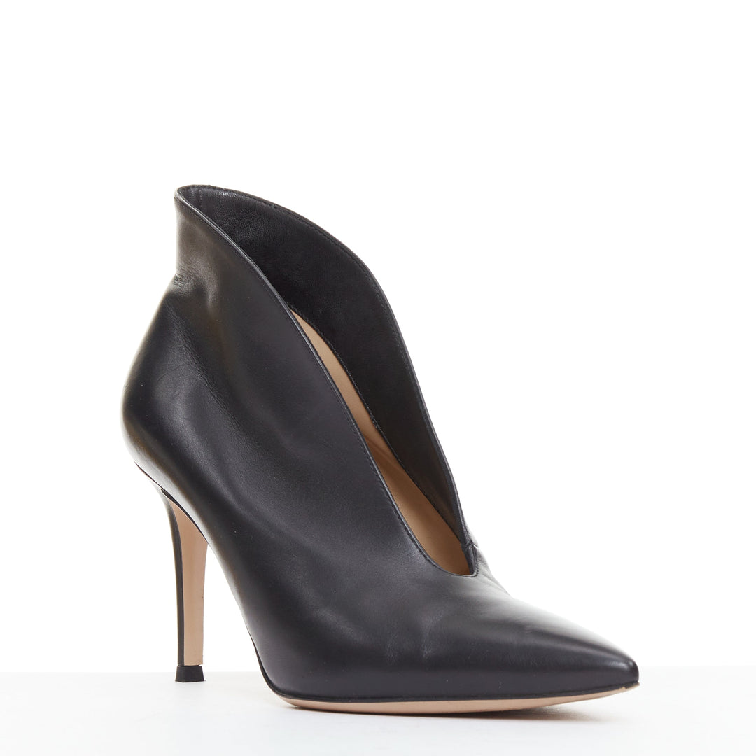 GIANVITO ROSSI Vania 85 black leather slit vamp heeled pumps EU36