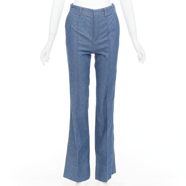 SAINT LAURENT 2022 blue pleated front high waist flare leg jeans FR34 XS