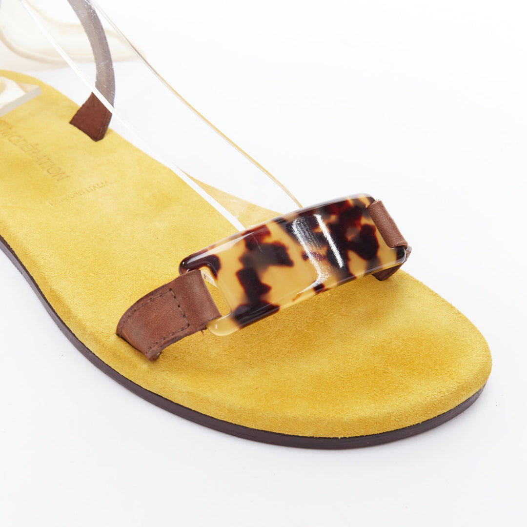 AVEC MODERATION yellow cream silky scarf tie acrylic flat sandals EU37