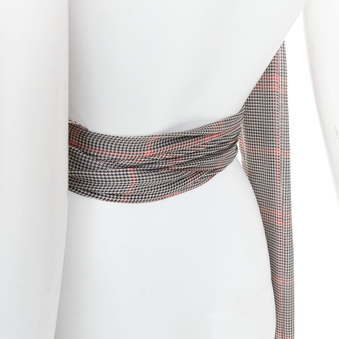 ALEXANDRE VAUTHIER COUTURE Runway grey red silk houndstooth wrap tie halter top